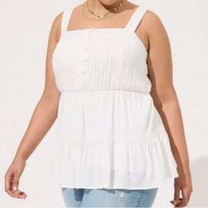 Torrid NWT Size 00 (10) White Swiss Dot Washable Gauze Tiered Pin Tuck Tank
